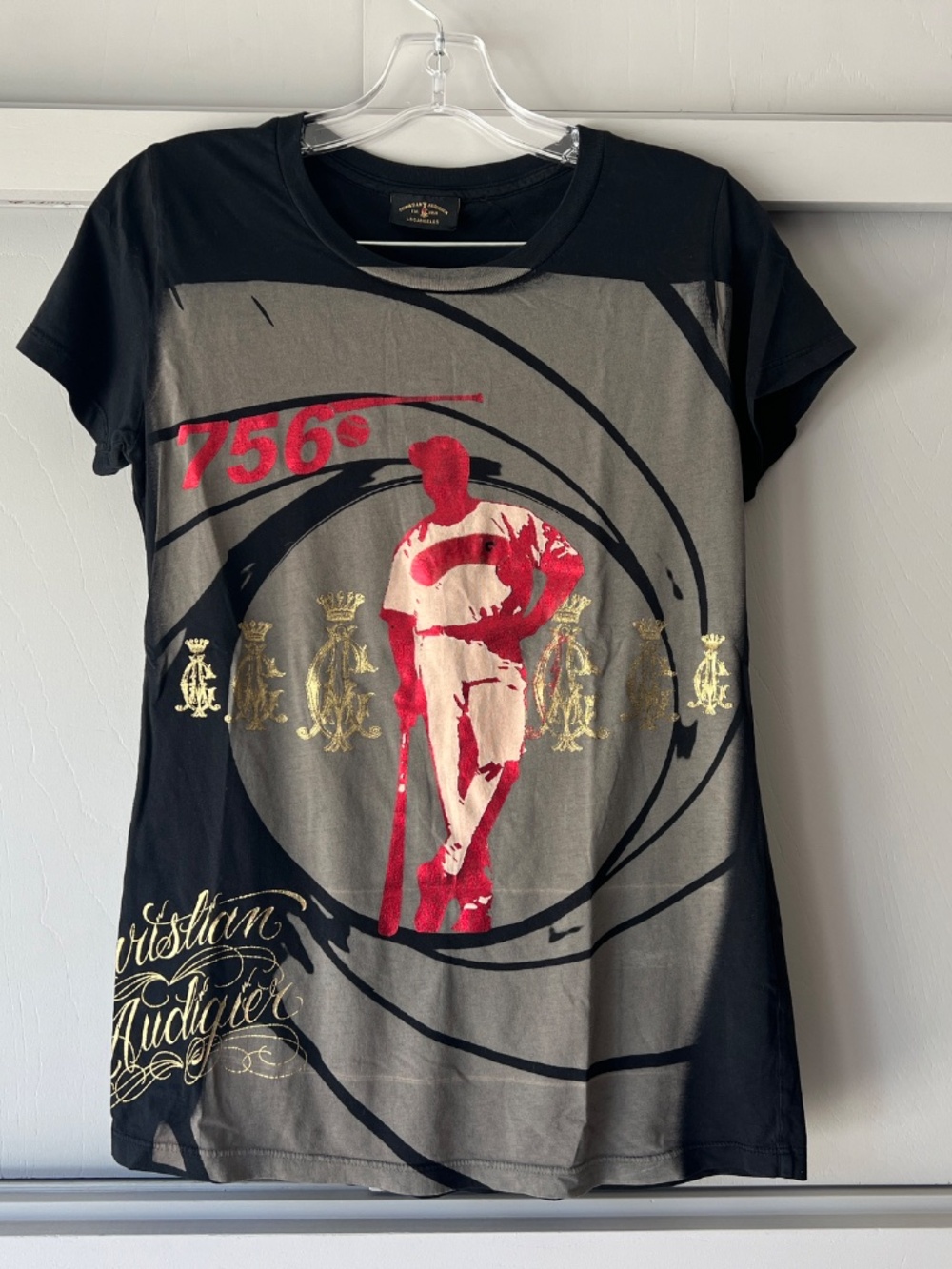 Vintage Y2K Christian Audigier Barry Bonds 007 Parody Baseball Graphic T-Shirt S